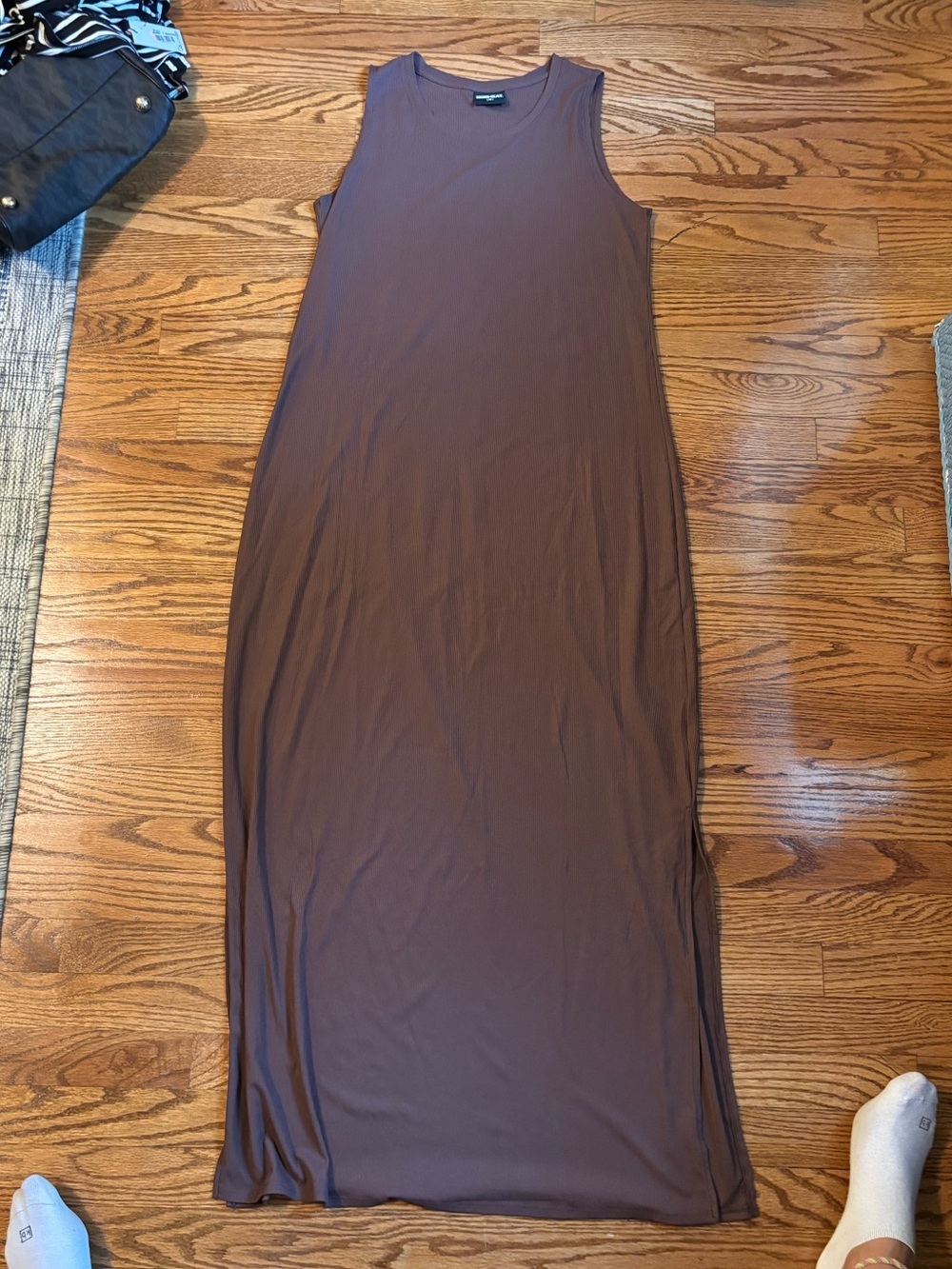 32 Degrees Heat Brown Sleeveless Maxi Dress Size Large | Ribbed Stretch Side Sli